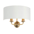 Highclere Antique Brass 2-Light Wall Light with Vintage White Shades