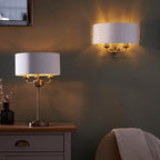 Highclere Antique Brass 2-Light Wall Light with Vintage White Shades