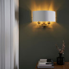 Highclere Antique Brass 2-Light Wall Light with Vintage White Shades