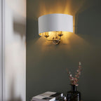 Highclere Antique Brass 2-Light Wall Light with Vintage White Shades