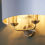 Highclere Antique Brass 2-Light Wall Light with Vintage White Shades