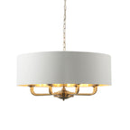 Highclere Antique Brass 8-Light Pendant Light with Vintage White Shades