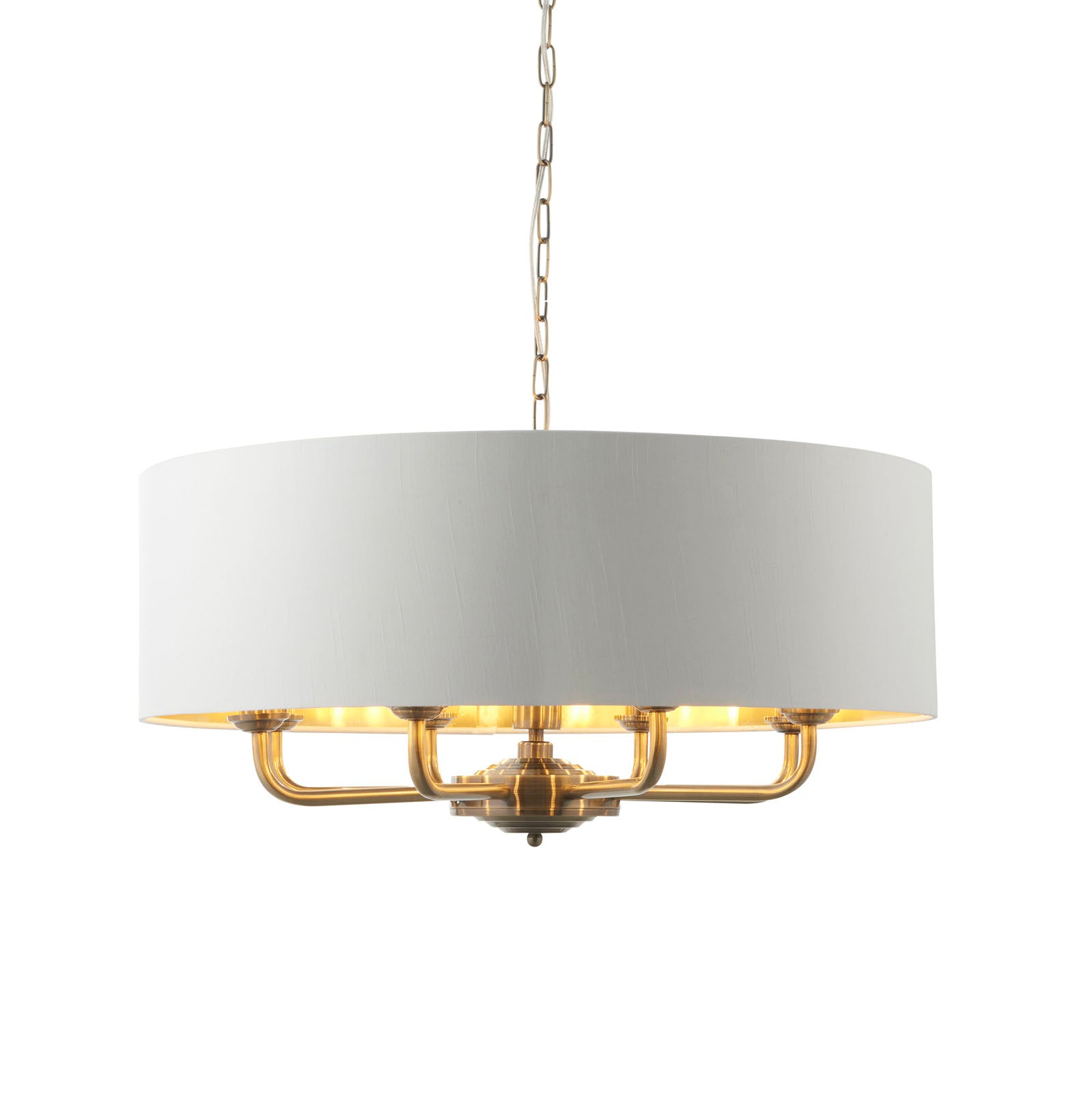 Highclere Antique Brass 8-Light Pendant Light with Vintage White Shades