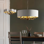 Highclere Antique Brass 8-Light Pendant Light with Vintage White Shades