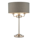 Highclere Bright Nickel 3-Light Table Lamp with Charcoal Linen Shade