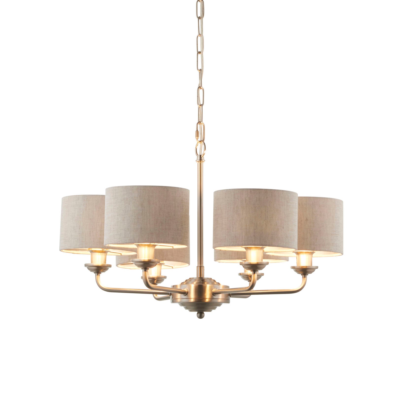 Highclere Brushed Chrome 6-Light Pendant Light with Natural Linen Shades