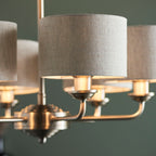 Highclere Brushed Chrome 6-Light Pendant Light with Natural Linen Shades