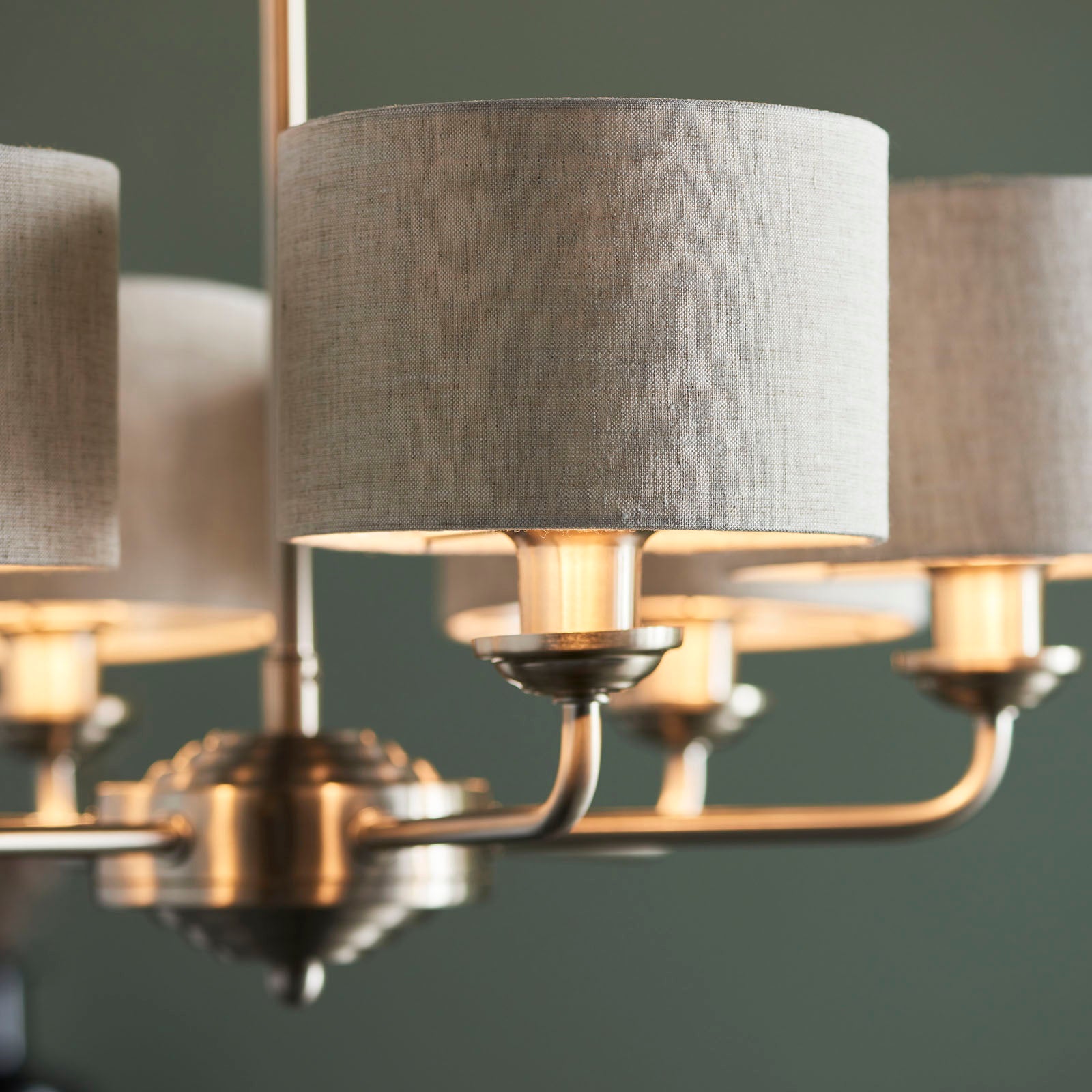 Highclere Brushed Chrome 6-Light Pendant Light with Natural Linen Shades