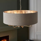 Highclere Brushed Chrome 8-Light Pendant Light with Natural Linen Shades