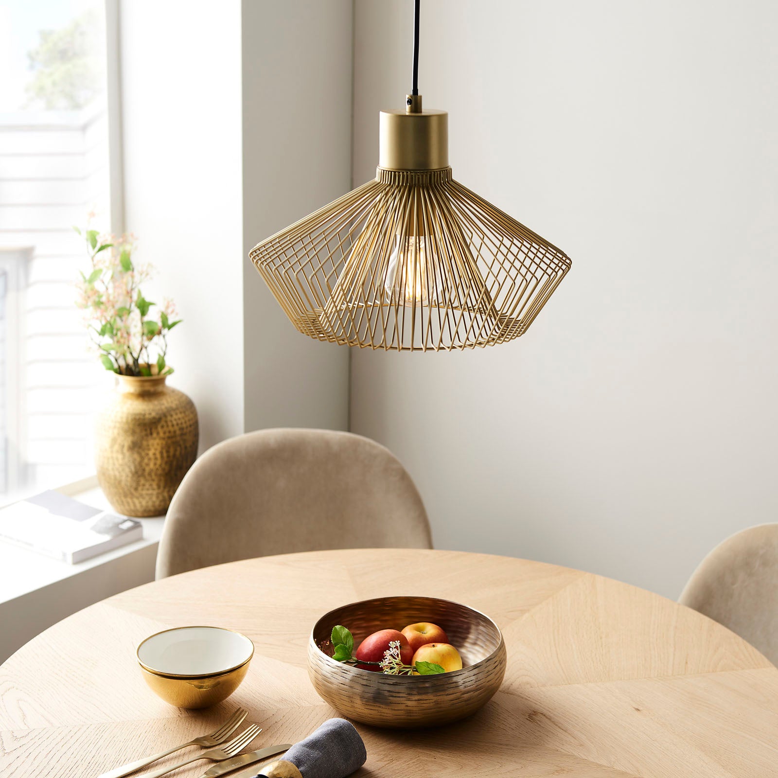 Kimberley Polished Gold Metal Cage Pendant Light