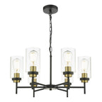 Abel 6 Light Pendant Satin Black & Gold with Glass Shades