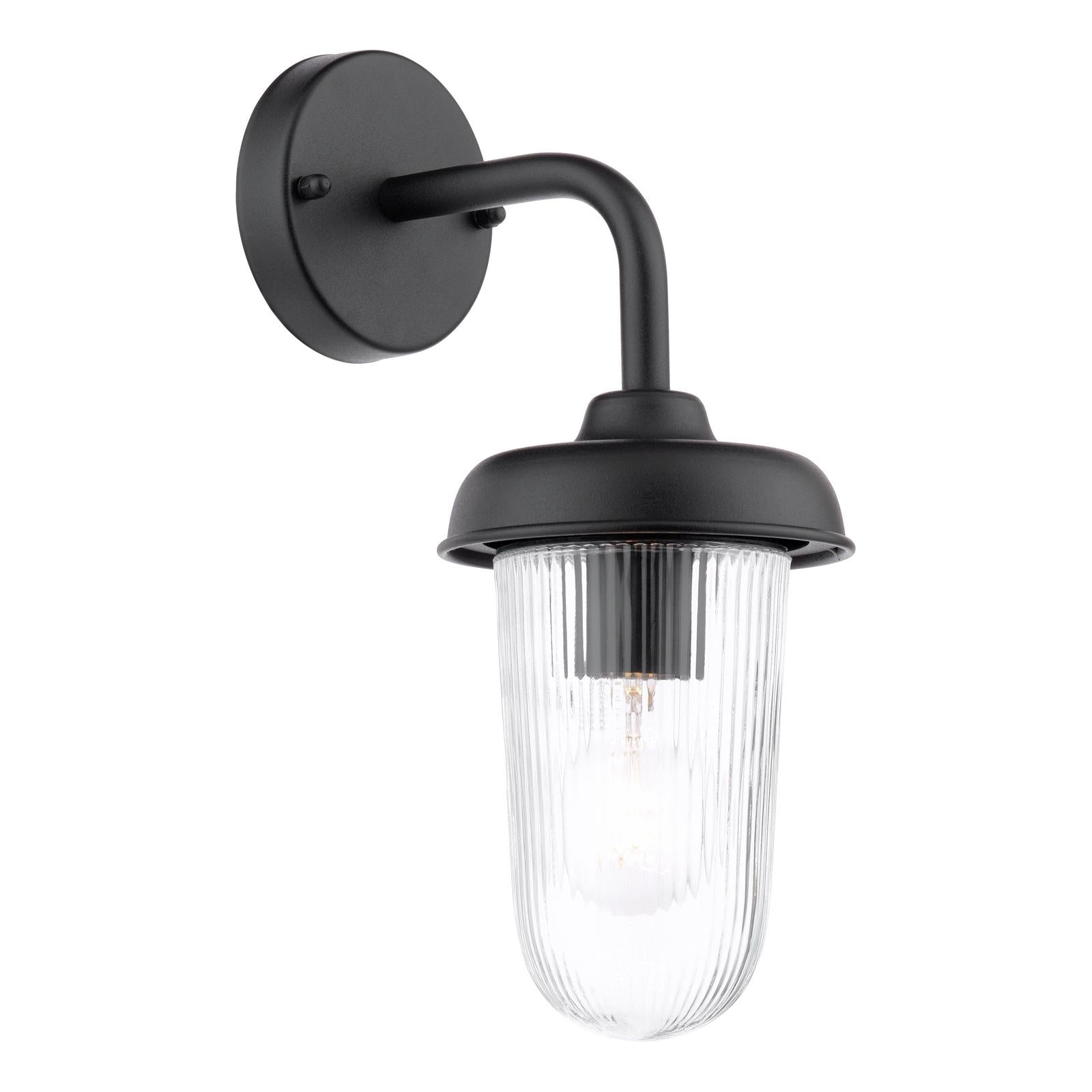 Acotas Outdoor Wall Light Matt Black and Ribbed Glass IP44