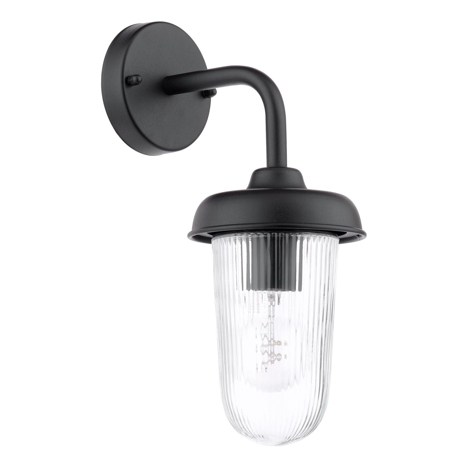 Acotas Outdoor Wall Light Matt Black and Ribbed Glass IP44