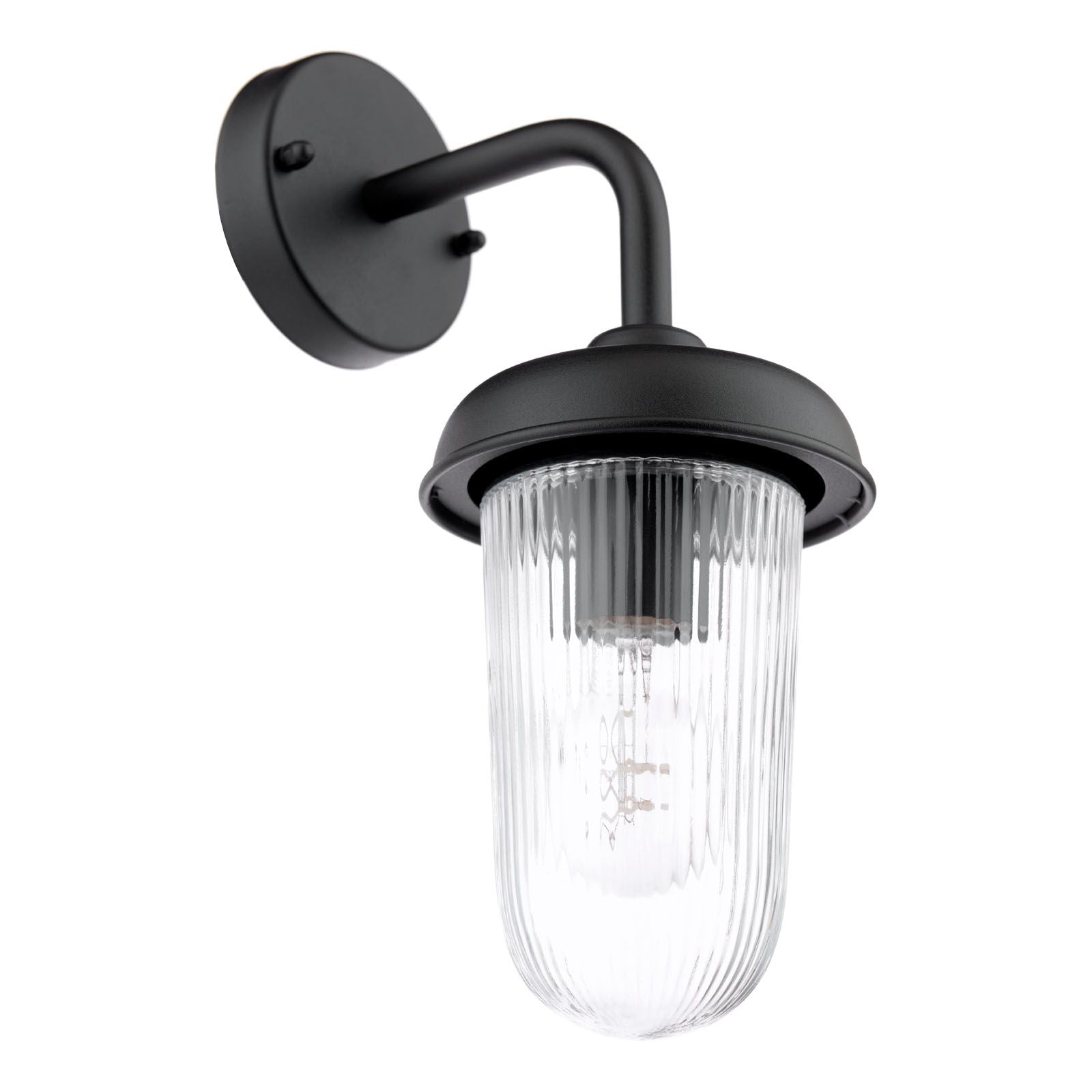 Acotas Outdoor Wall Light Matt Black and Ribbed Glass IP44