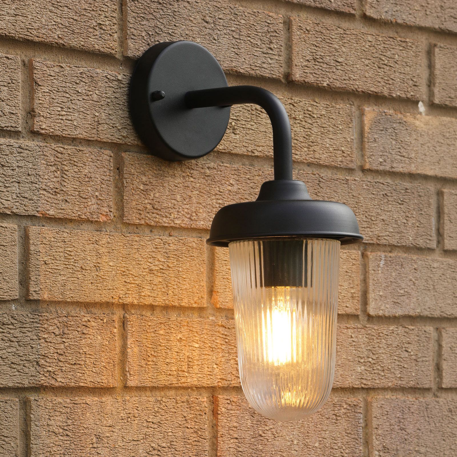 Acotas Outdoor Wall Light Matt Black and Ribbed Glass IP44