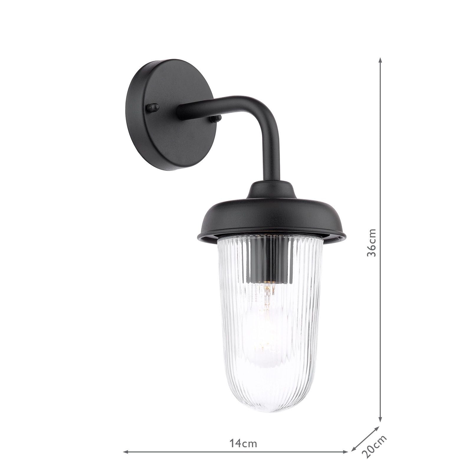Acotas Outdoor Wall Light Matt Black and Ribbed Glass IP44