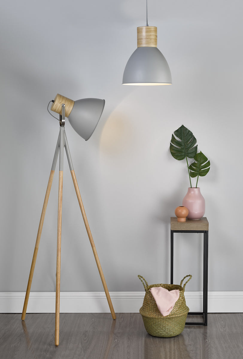 Adna Floor Lamps Grey & Natural Wood