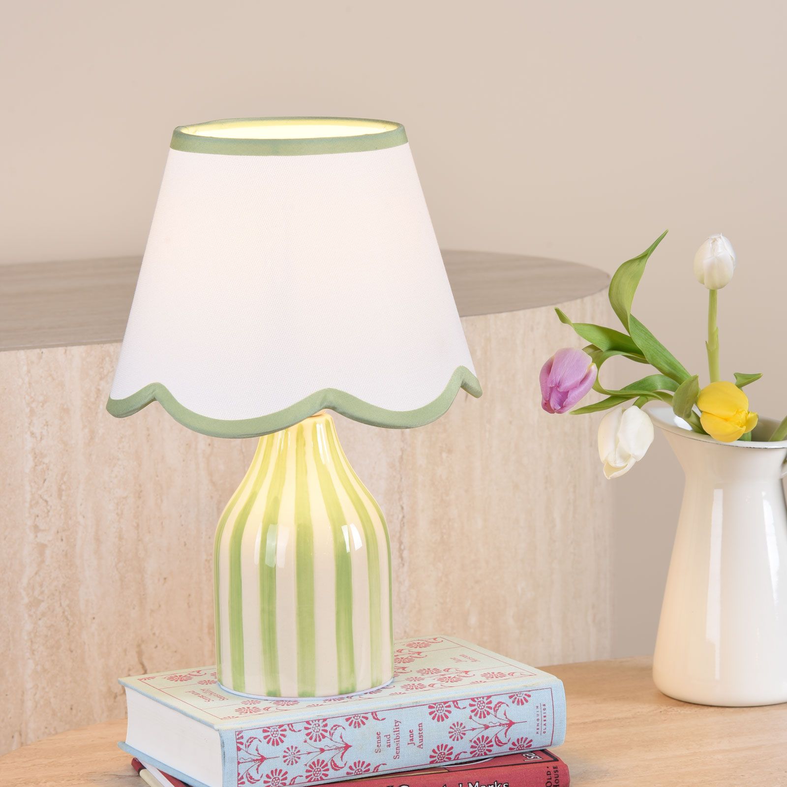 Aimee Twin Pack Table Lamp Green Ceramic With Shade