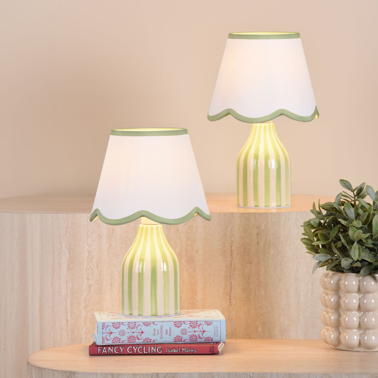 Aimee Twin Pack Table Lamp Green Ceramic With Shade