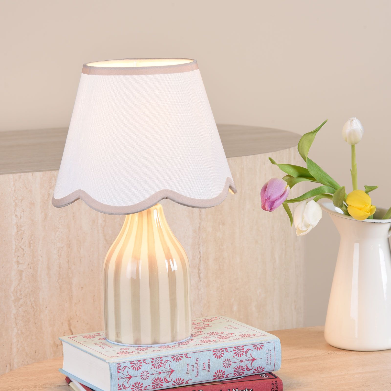 Aimee Twin Pack Table Lamp Taupe Ceramic With Shade