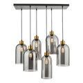 Alma 6 Light Bar Pendant Matt Black & Brass with Smoked Glass