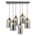 Alma 6 Light Bar Pendant Matt Black & Brass with Smoked Glass