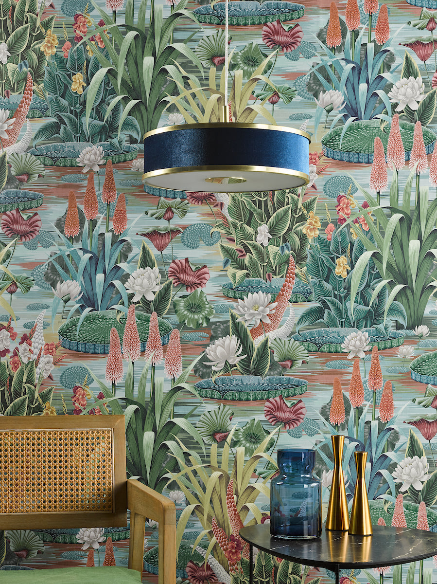 Alvaro 3 Light Pendant Brushed Brass With Blue Shade