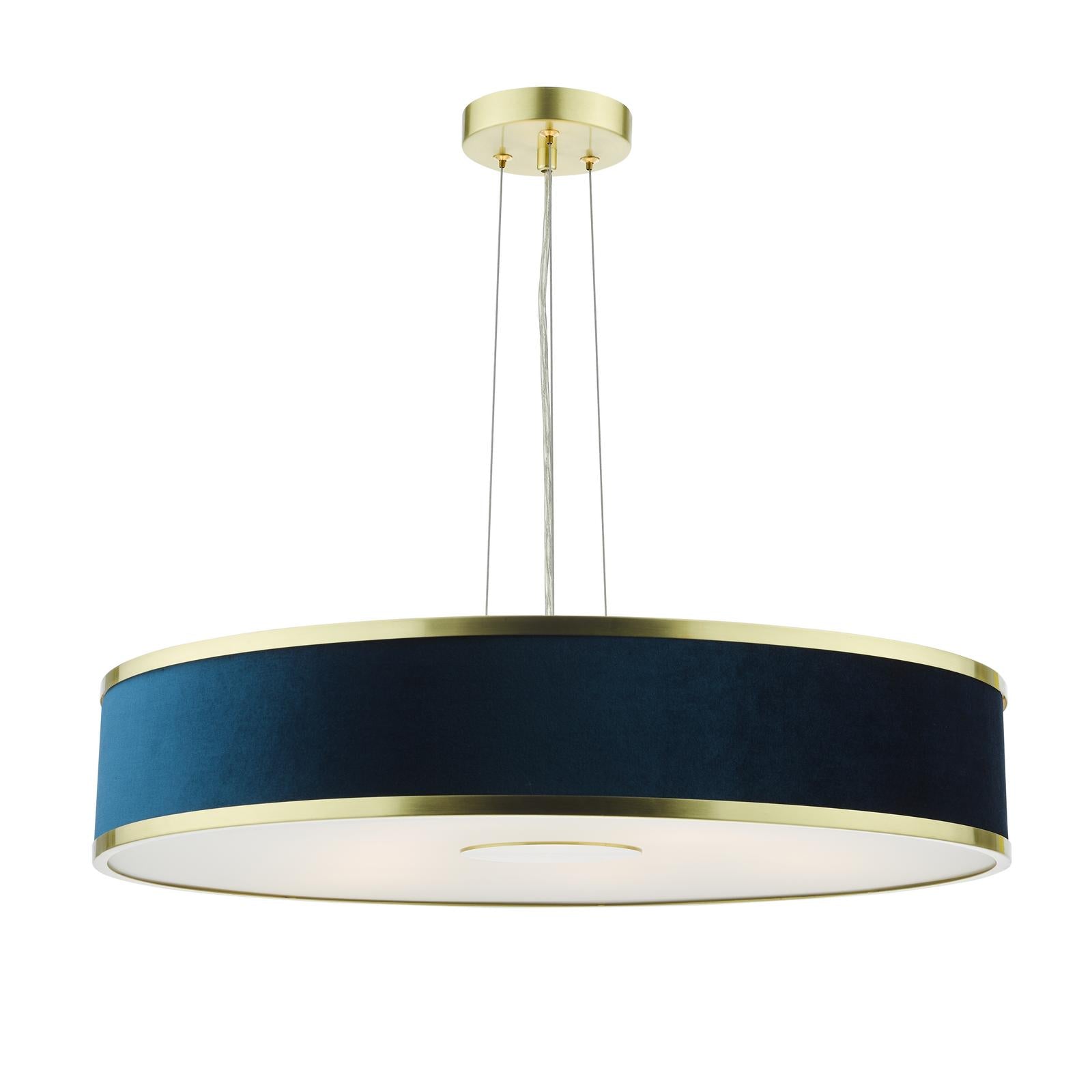 Alvaro 6 Light Pendant Brushed Brass With Blue Shade