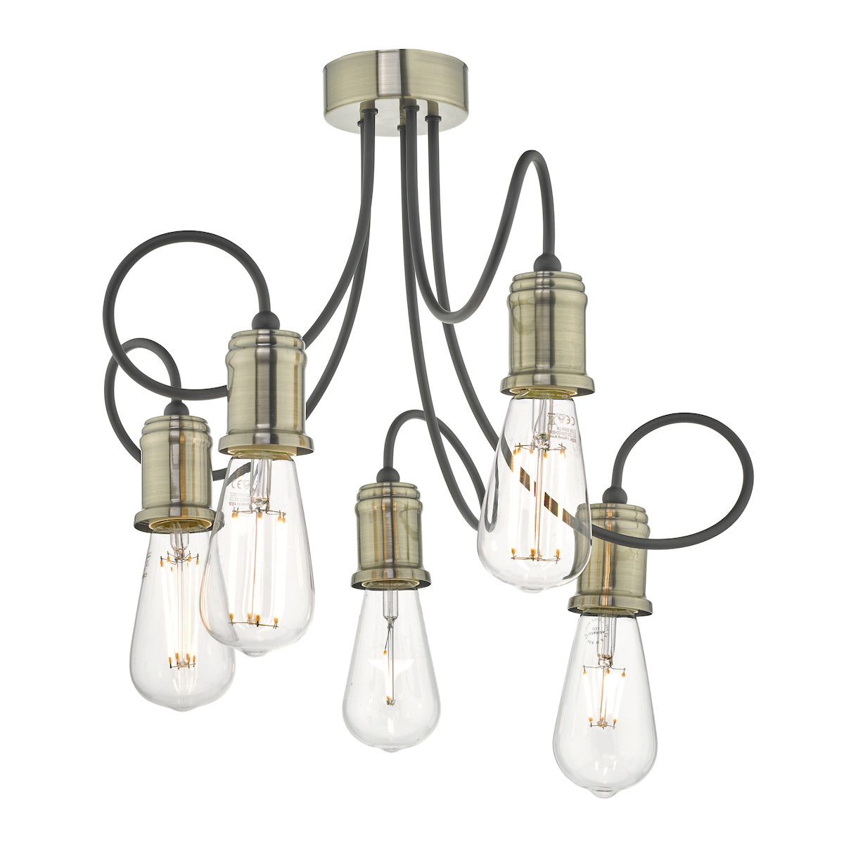 Alzbet 5 Light Semi Flush Antique Brass & Black