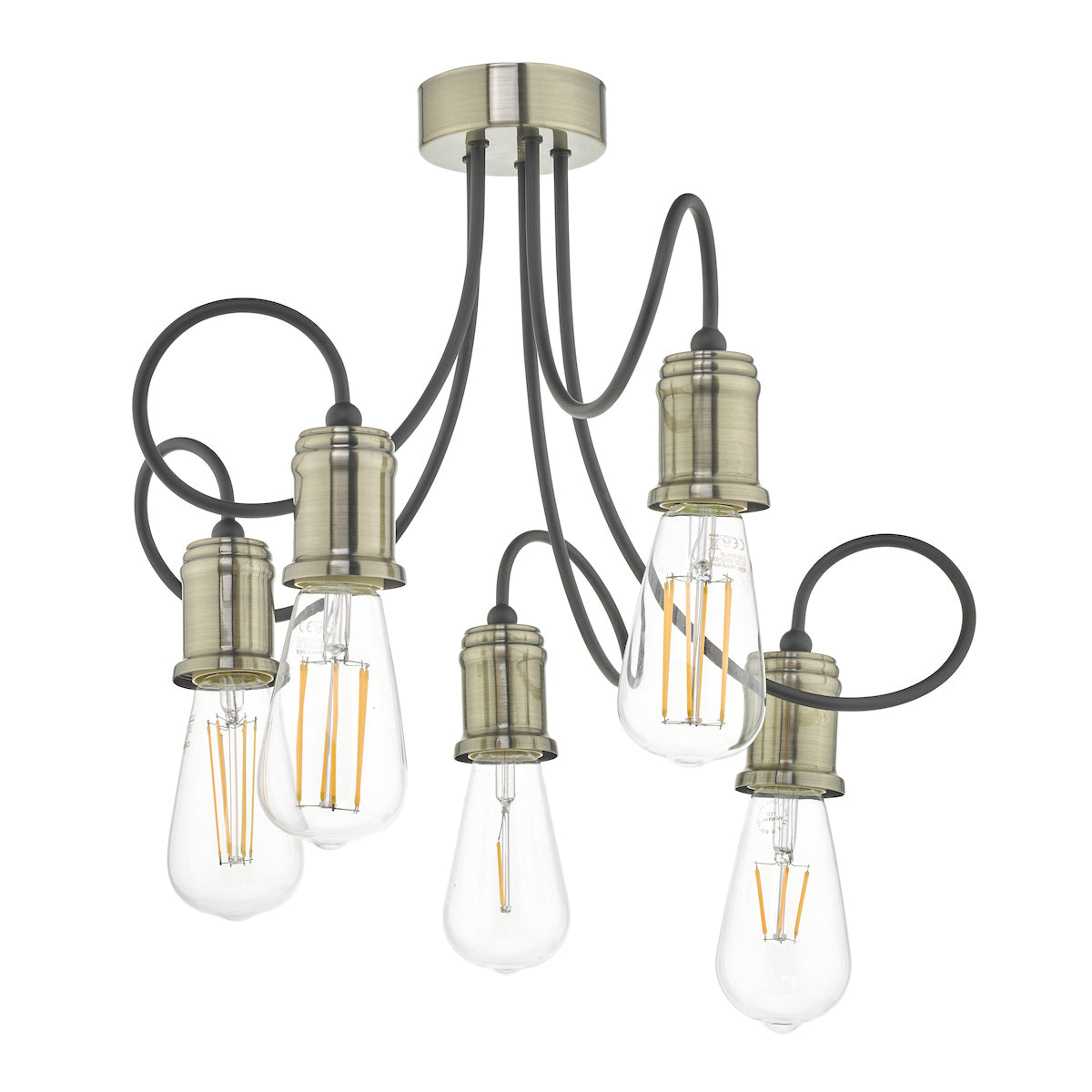 Alzbet 5 Light Semi Flush Antique Brass & Black