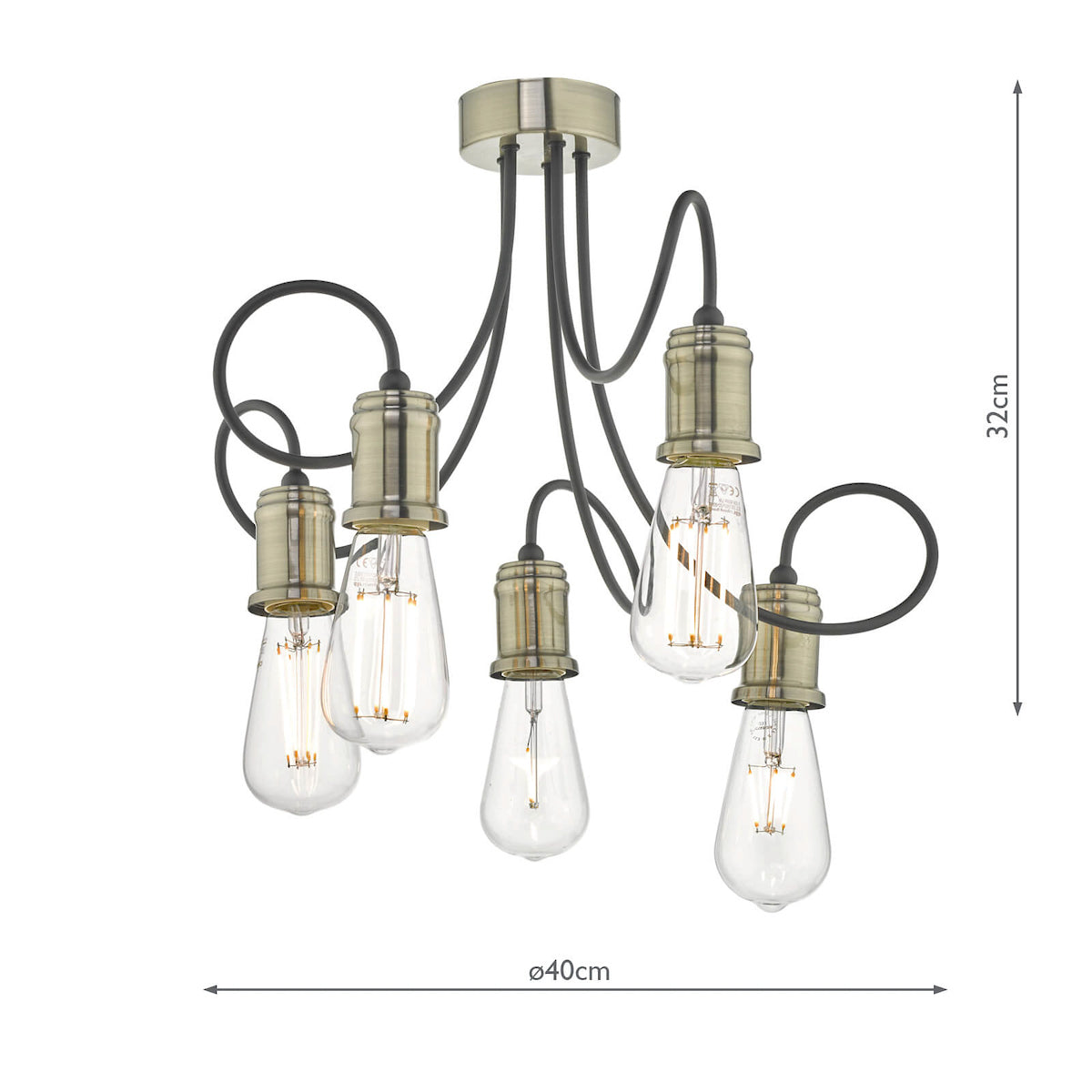 Alzbet 5 Light Semi Flush Antique Brass & Black