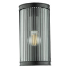 Anund Bathroom Wall Light Matt Black Ribbed Glass IP44