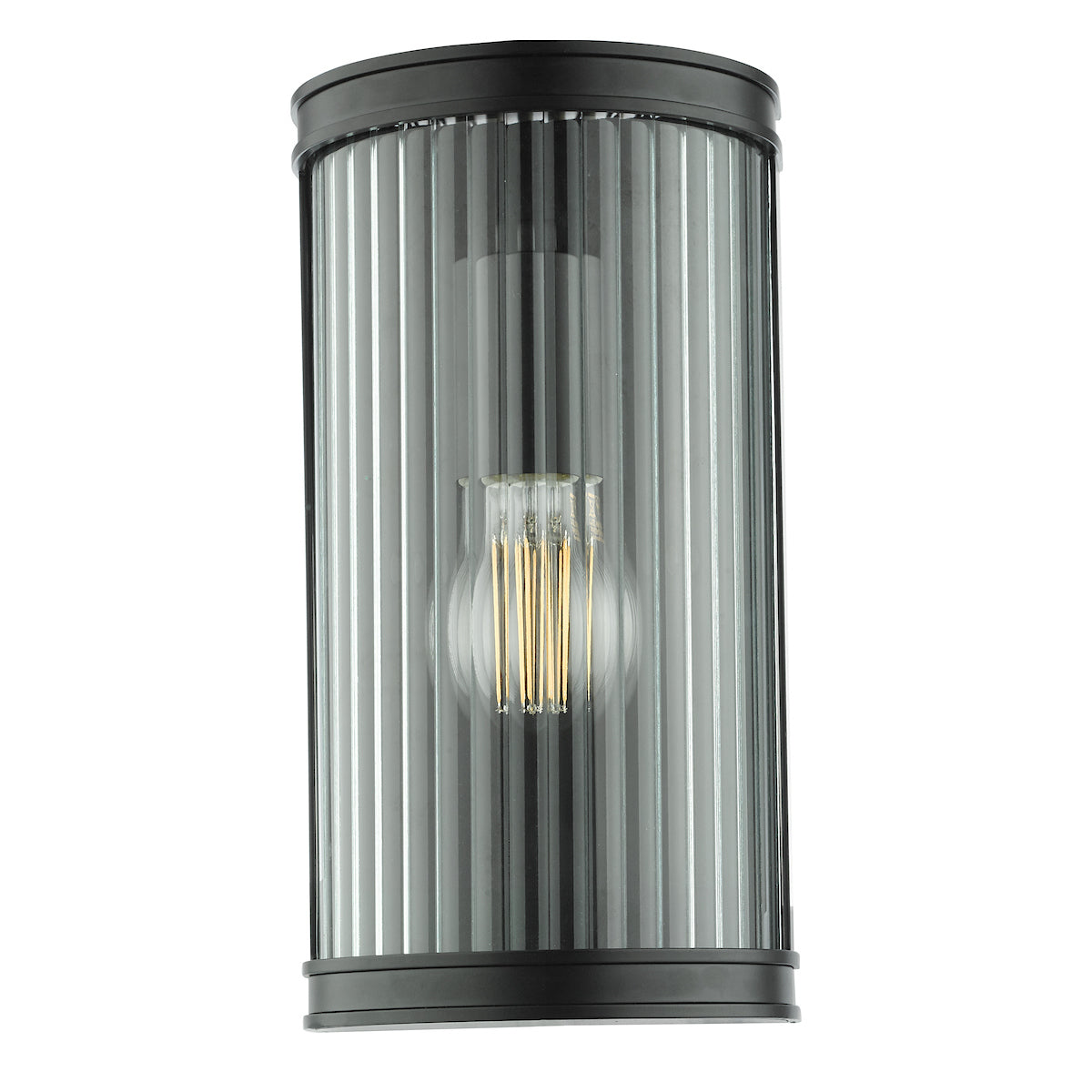 Anund Bathroom Wall Light Matt Black Ribbed Glass IP44
