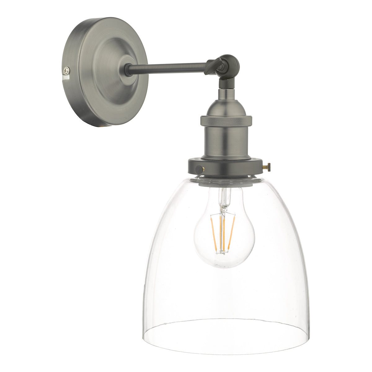 Arvin Industrial Wall Light Antique Chrome with Clear Glass Shade