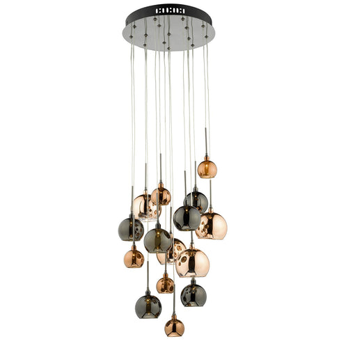 15 light cascading pendant for stairwell lighting