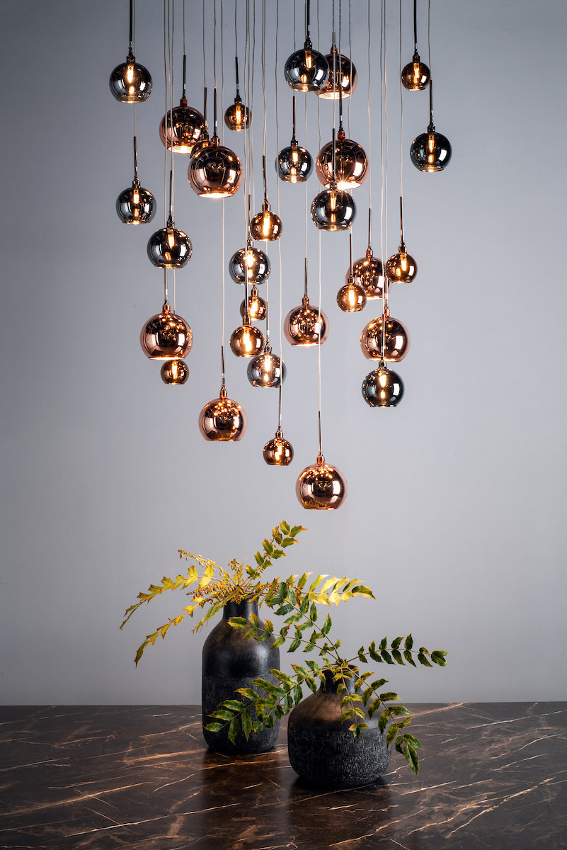 Aurelia 30lt Cluster Pendant Black Chrome & Copper/Bronze Glass 3M Drop