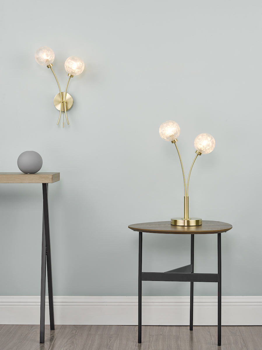 Avari 2 Light Wall Light Satin Brass Glass