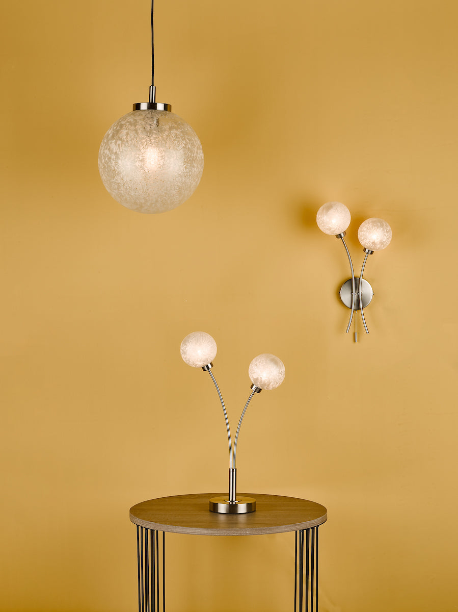 Avari 2 Light Wall Light Satin Nickel Frosted Glass