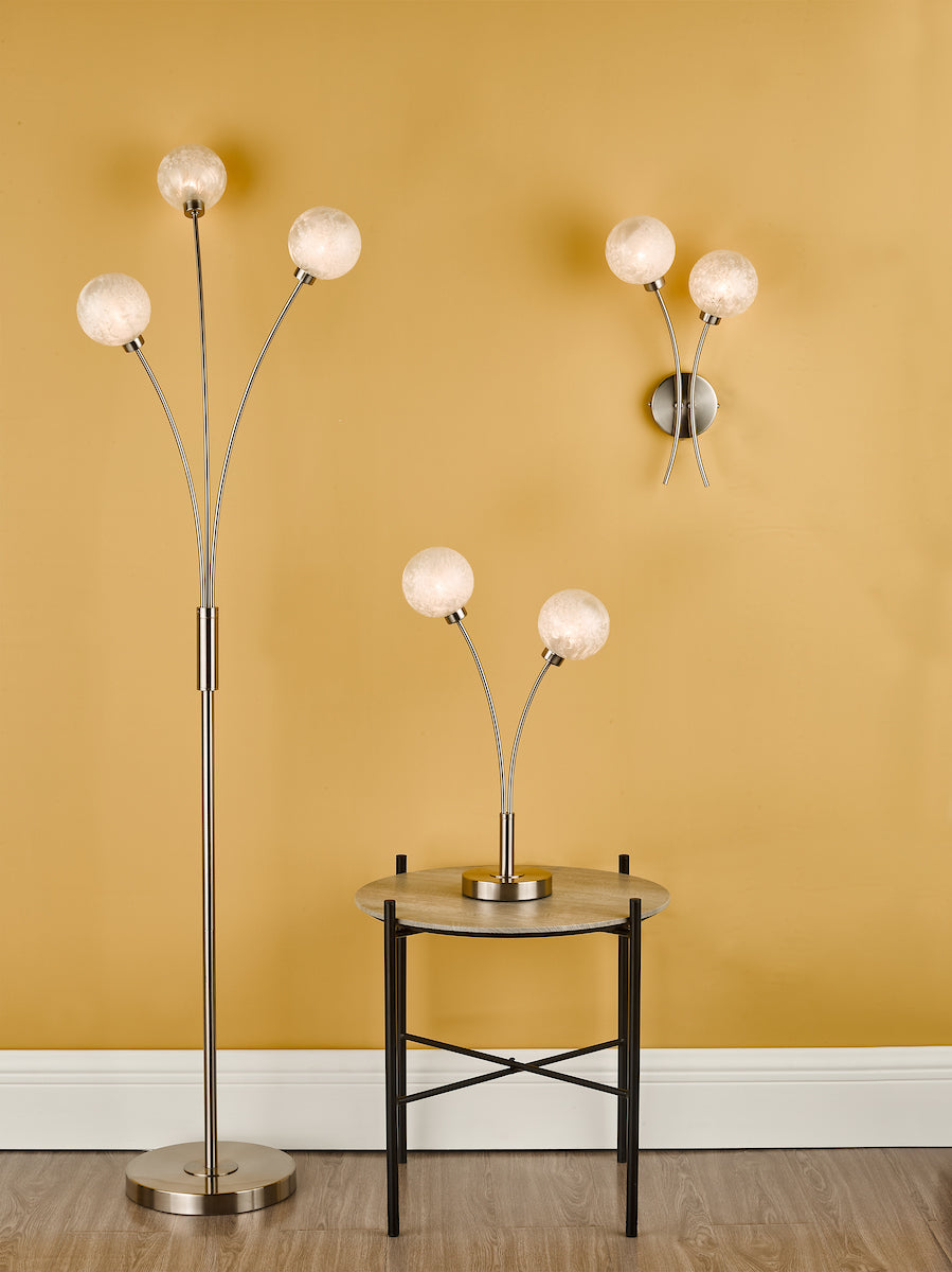 Avari 2 Light Wall Light Satin Nickel Frosted Glass