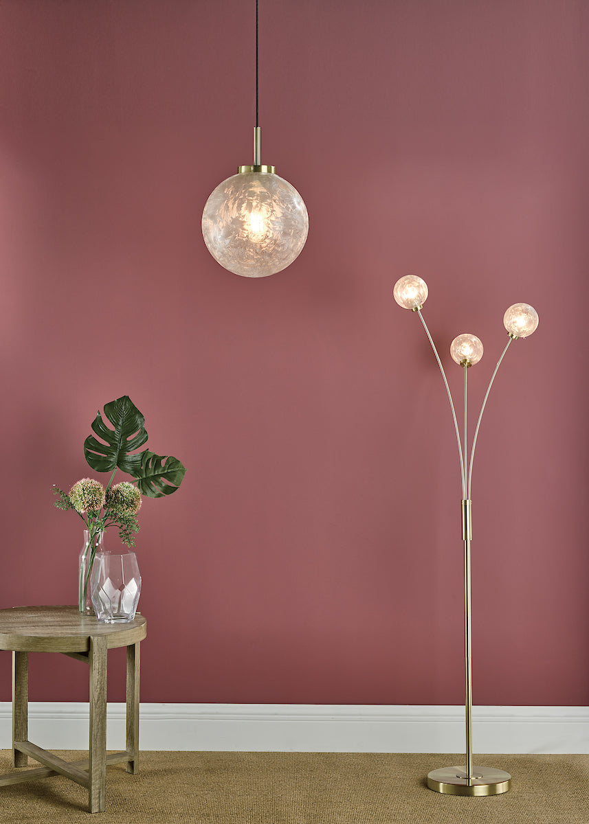 Avari 3 Light Floor Lamps Satin Brass Glass