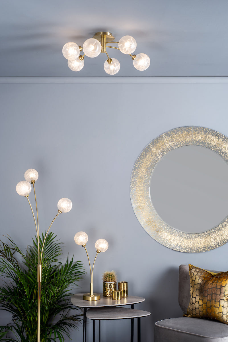 Avari 3 Light Floor Lamps Satin Brass Glass