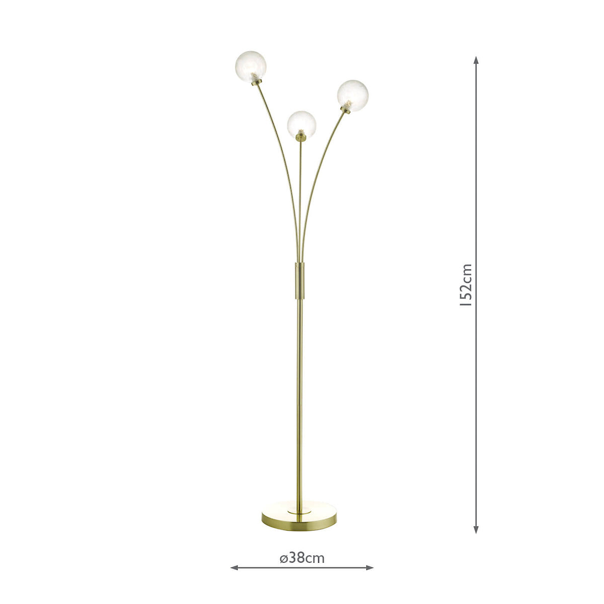 Avari 3 Light Floor Lamps Satin Brass Glass