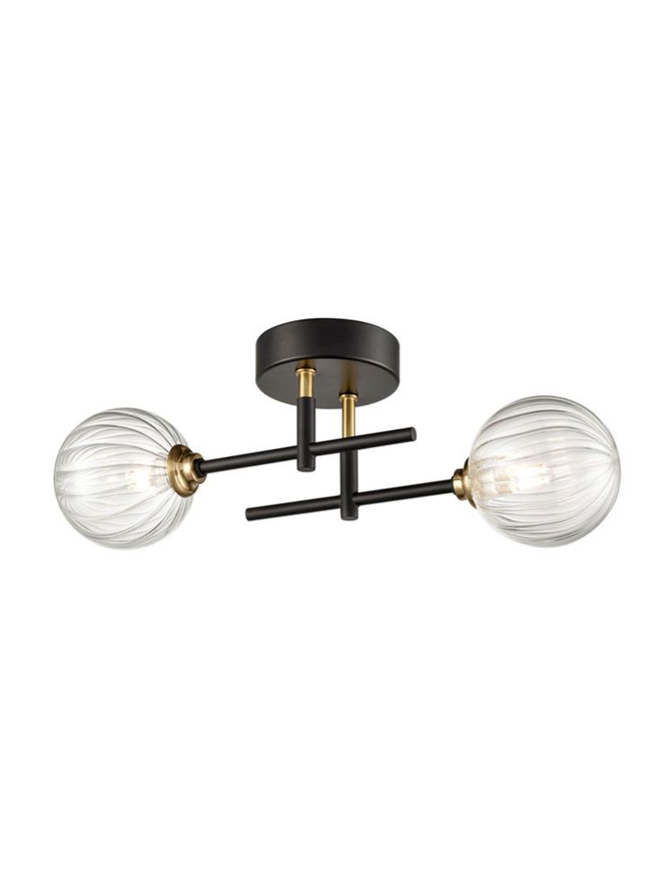 Franklite Abstraction 2 Light Wall or Ceiling Light Black Brass IP44