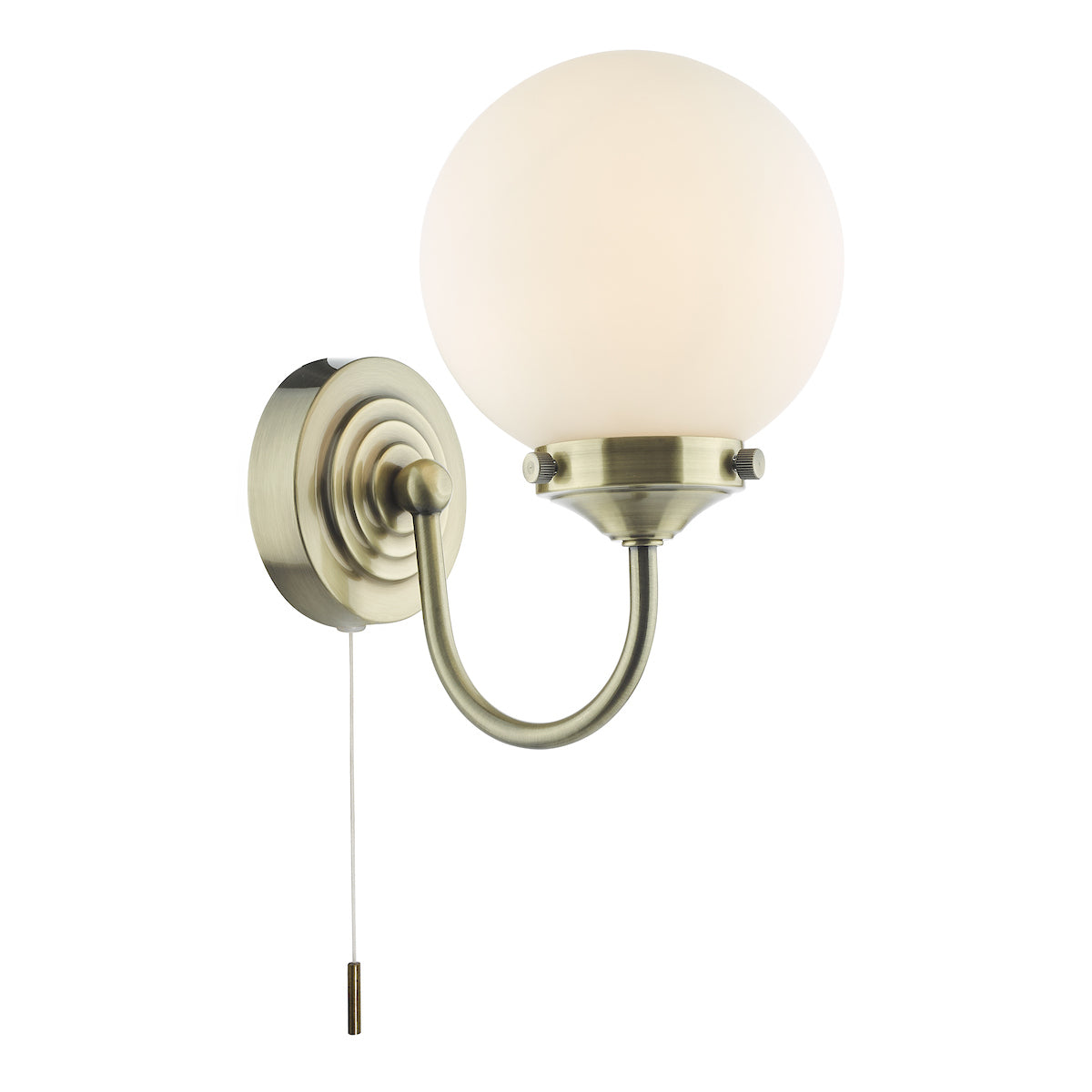 Barclay Bathroom Wall Light Antique Brass Opal Glass IP44