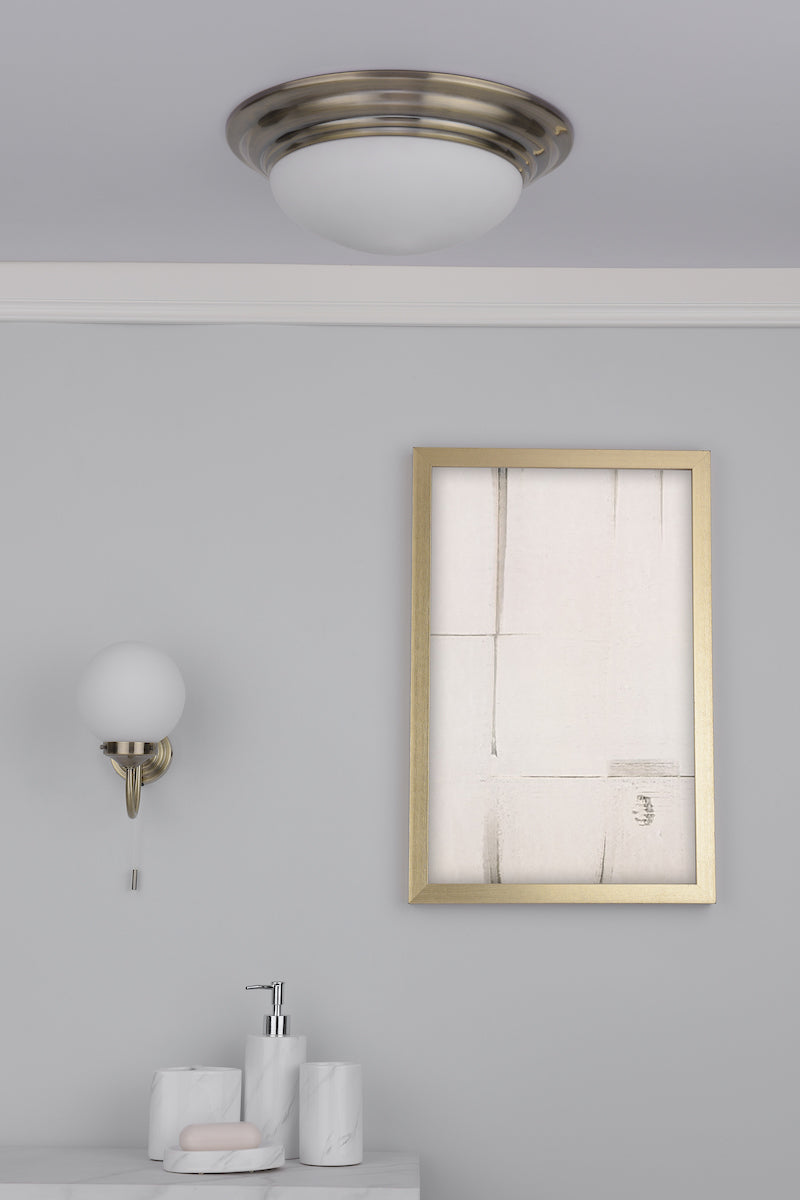 Barclay Bathroom Wall Light Antique Brass Opal Glass IP44