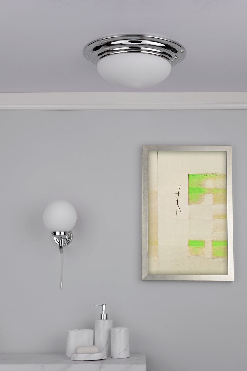 Barclay Large Bathroom Flush Polished Chrome Opal Glass IP44