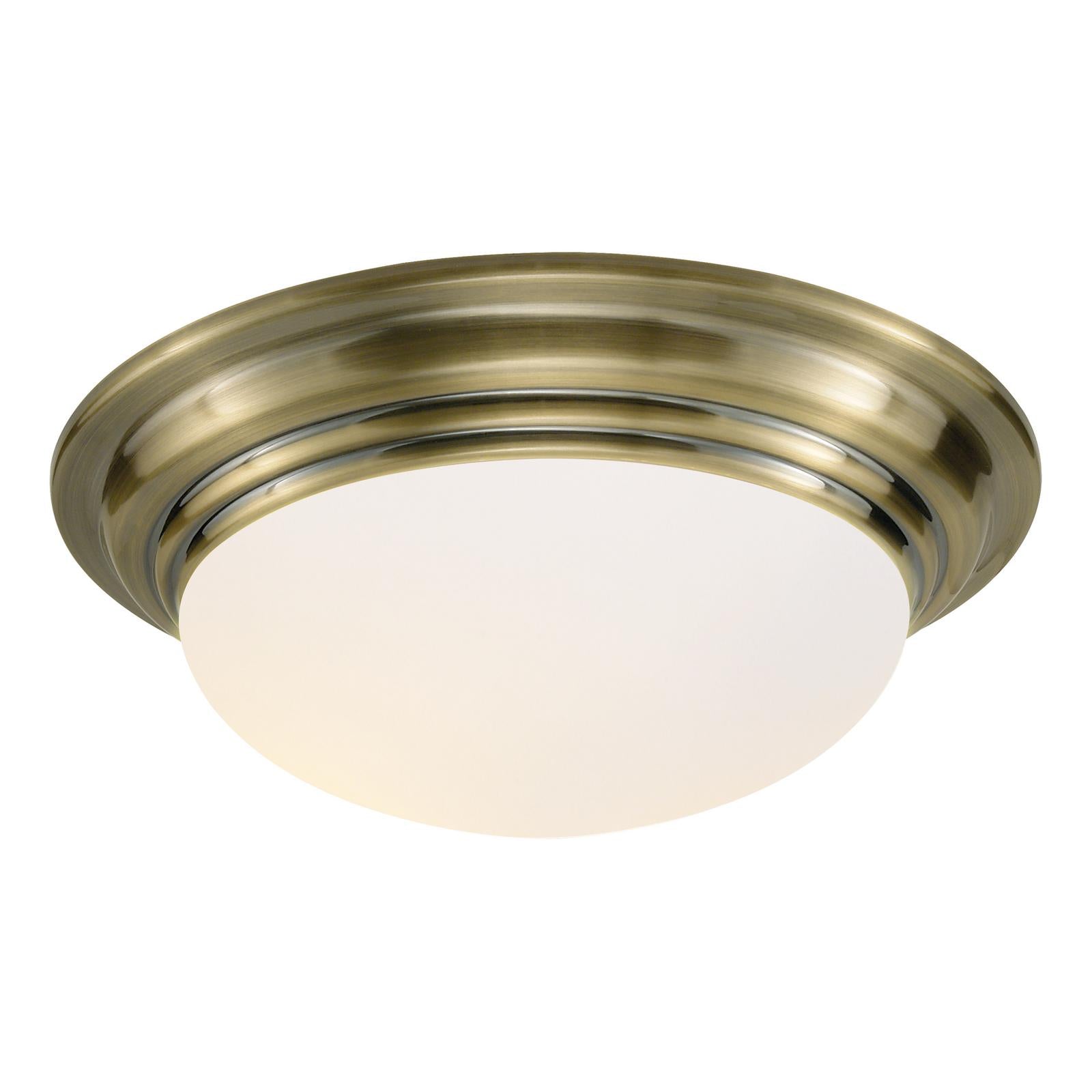 Barclay Large Bathroom Flush Antique Brass Opal Glass IP44
