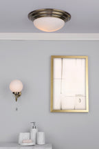 Barclay Large Bathroom Flush Antique Brass Opal Glass IP44