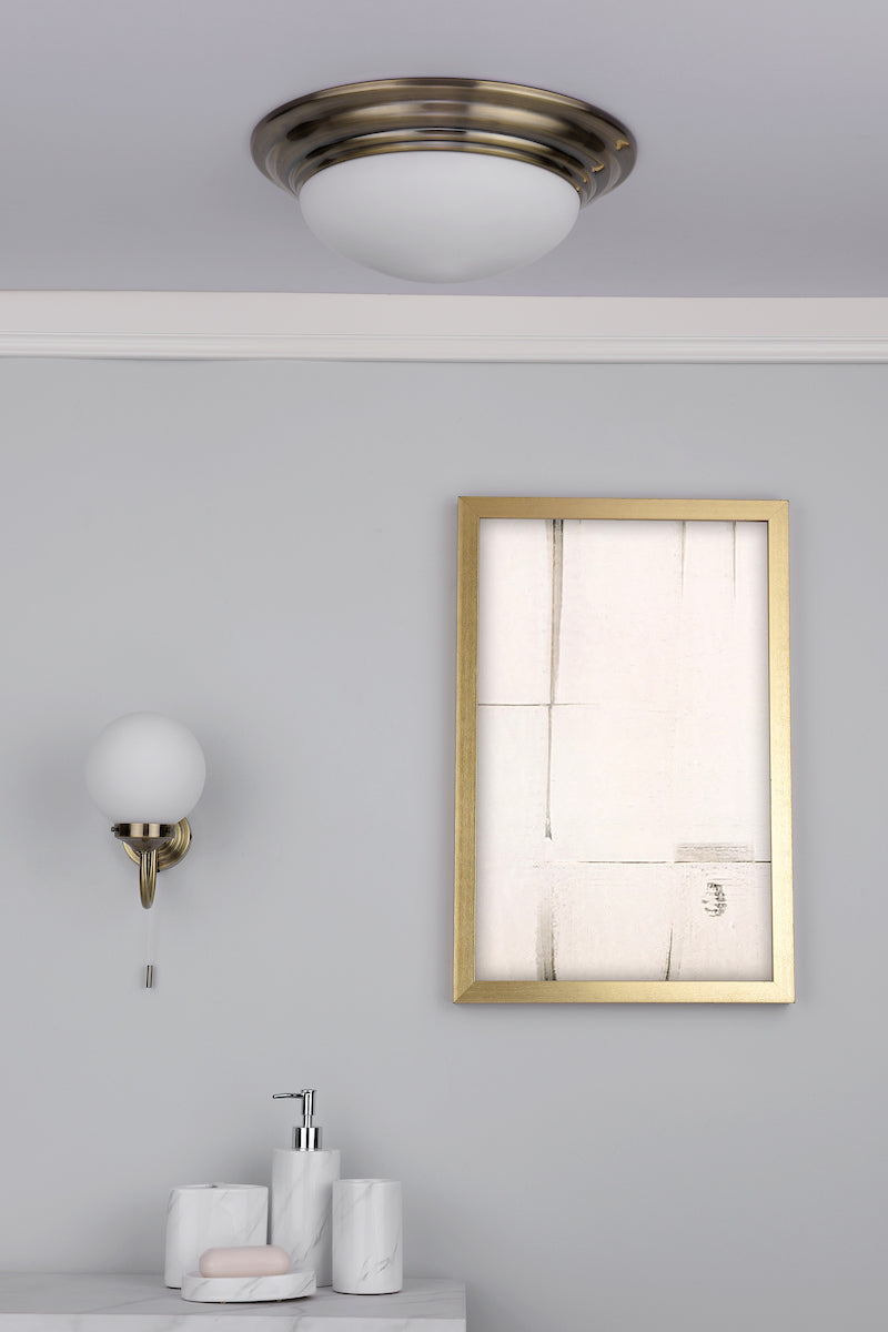 Barclay Large Bathroom Flush Antique Brass Opal Glass IP44