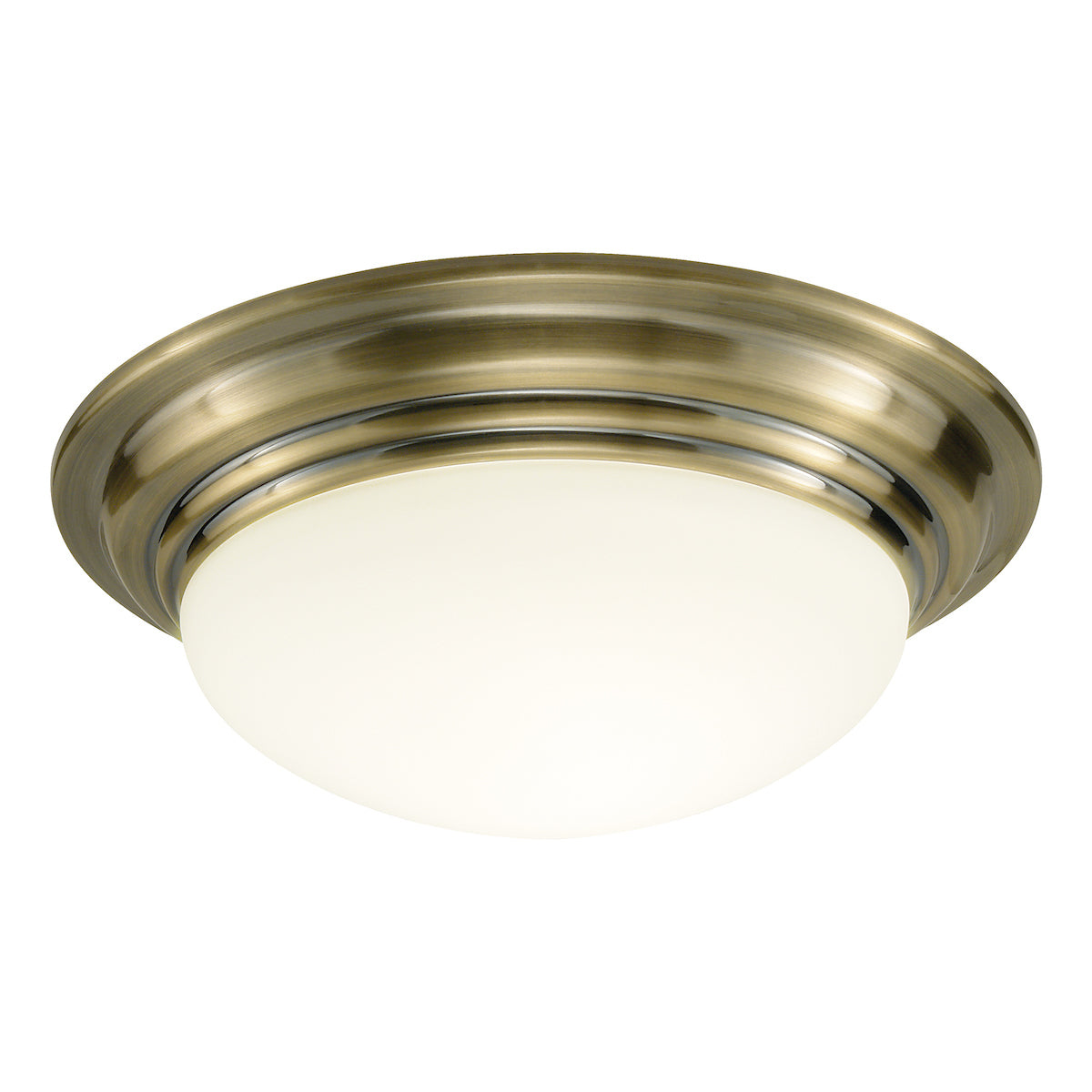 Barclay Small Bathroom Flush Antique Brass Opal Glass IP44